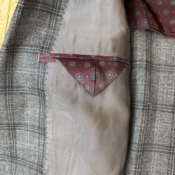 Ralph Lauren Wool Silk Linen Blazer Unstructured Gray Glen Plaid Windowpane 40L - Picture 9 of 11